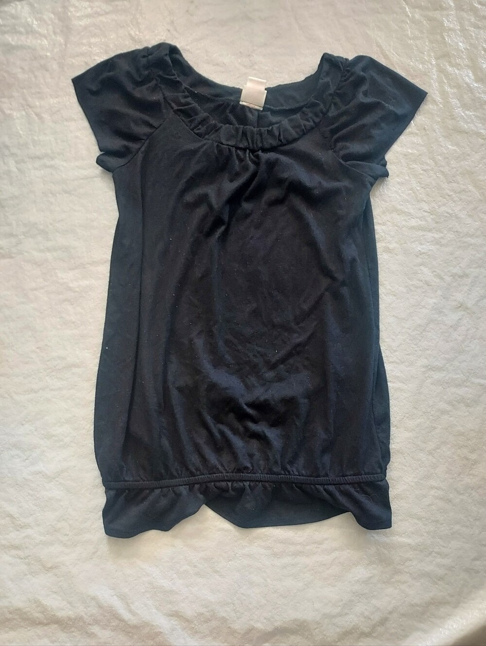 Xhilaration Black Short Sleeve Ruffle Neck Top